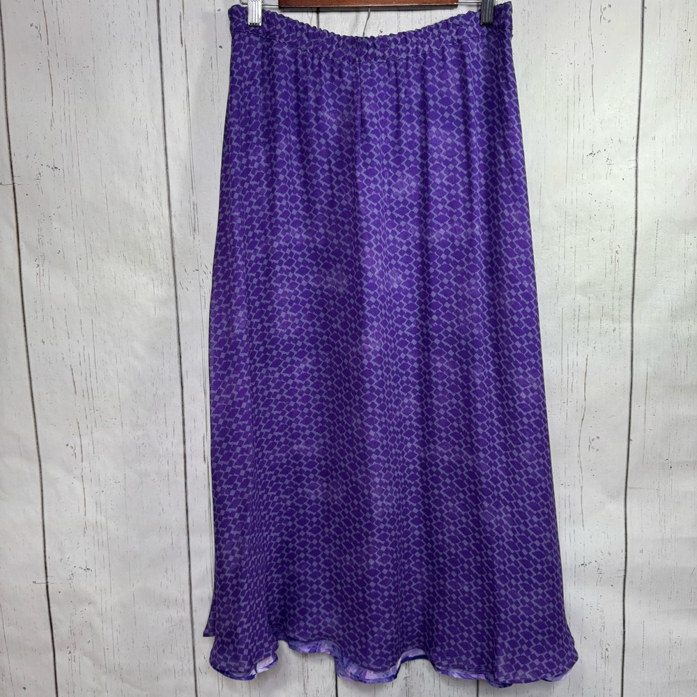 Coldwater Creek Reversible Purple Abstract Maxi Skirt Boho Artsy Lagenlook 8 - Picture 10 of 13